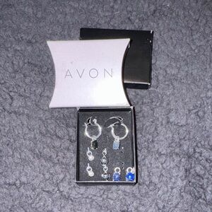 Avon Silver Hoops with Blue and Black Charms